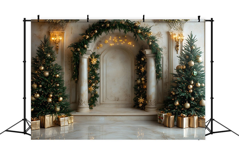 Christmas Wreath Mansion Door Tree Backdrop RR8-337