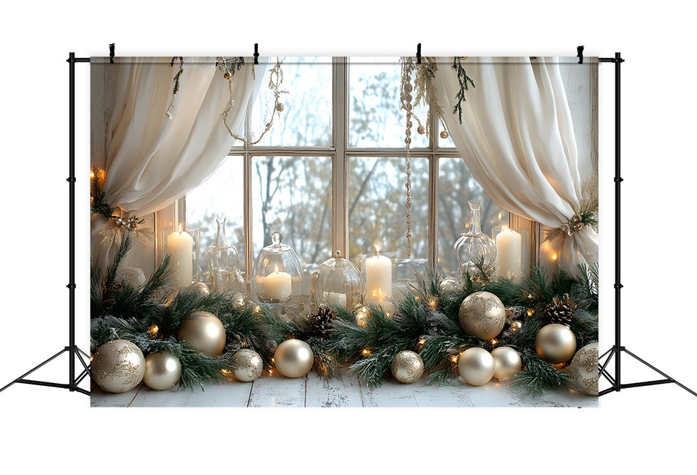 Christmas Balls Candles Window View Backdrop RR8-339