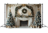 Christmas Wreath Fireplace Trees Backdrop RR8-34