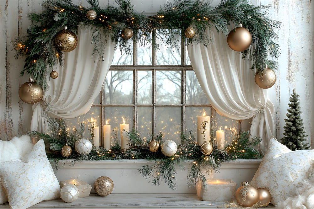 Christmas Wreath Decorated Window Backdrop RR8-340