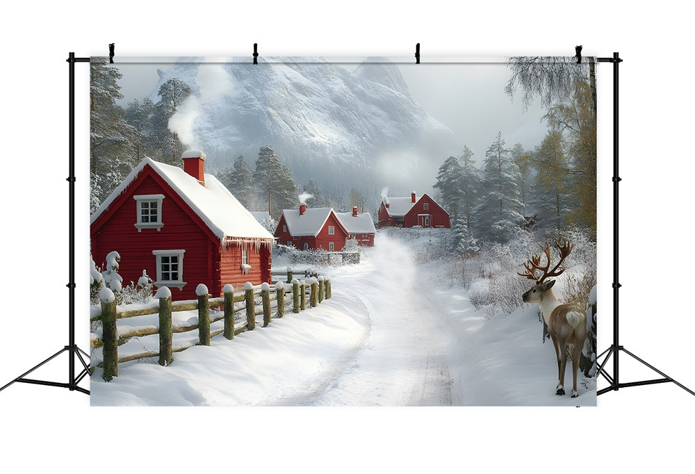 Christmas Snow Covered Village Mountain Backdrop RR8-341