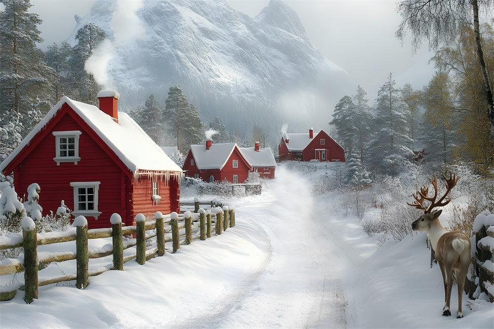 Christmas Snow Covered Village Mountain Backdrop RR8-341