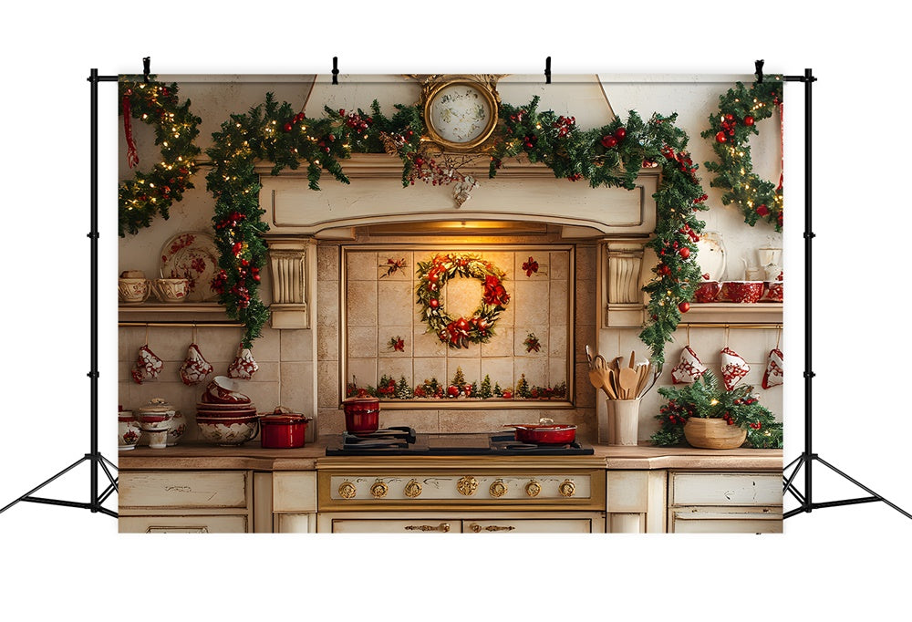 Christmas Kitchen Wreath Garland Decor Backdrop RR8-342