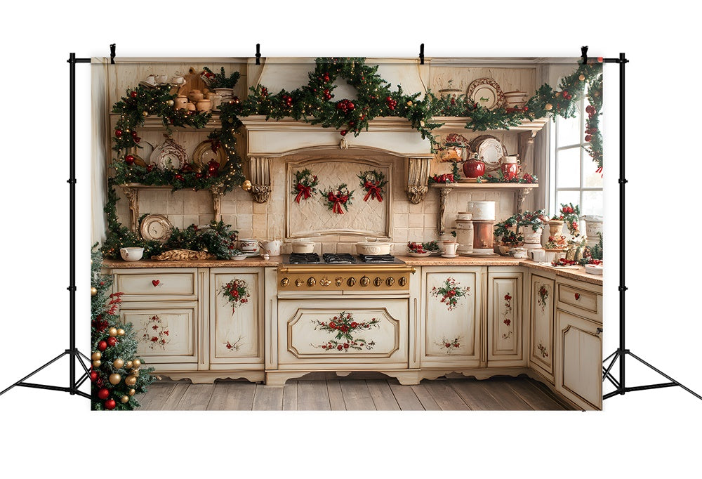 Christmas Wreath Kitchen Photography Backdrop RR8-343