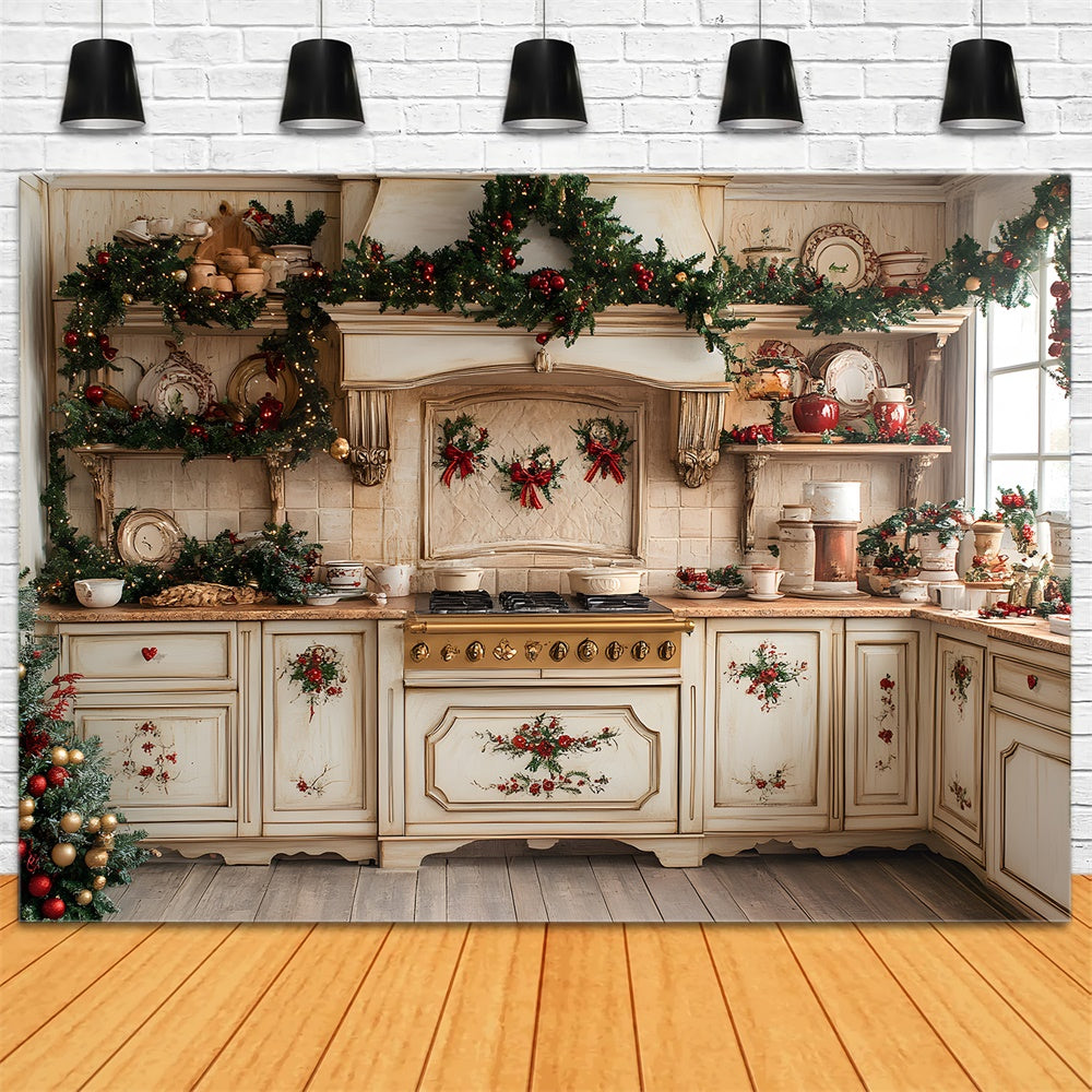 Christmas Wreath Kitchen Photography Backdrop RR8-343