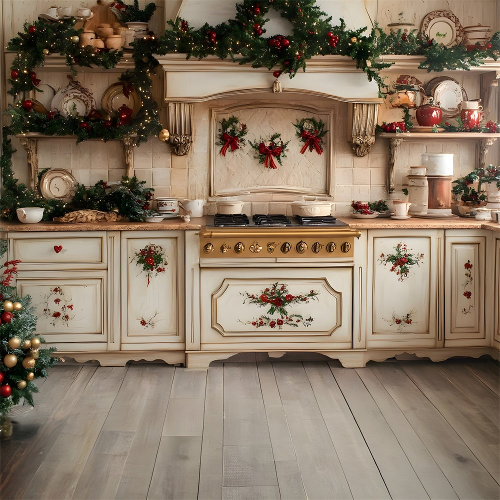 Christmas Wreath Kitchen Photography Backdrop RR8-343