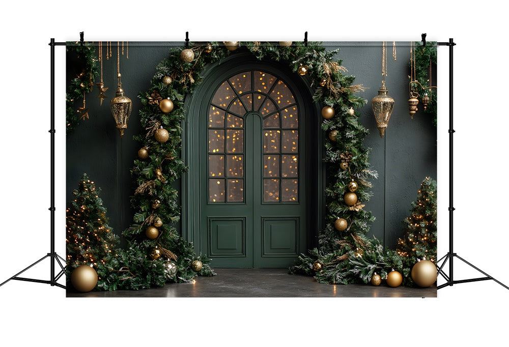 Christmas Tree Green Wall Door Backdrop RR8-345