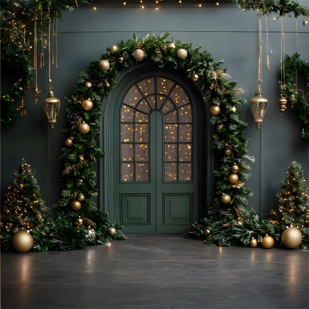 Christmas Tree Green Wall Door Backdrop RR8-345