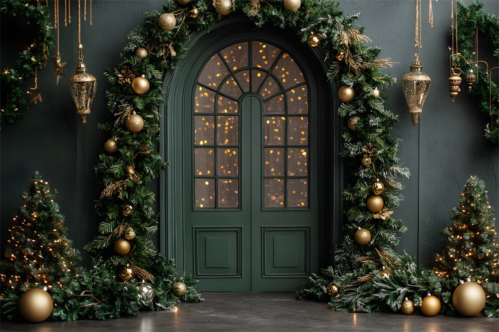 Christmas Tree Green Wall Door Backdrop RR8-345