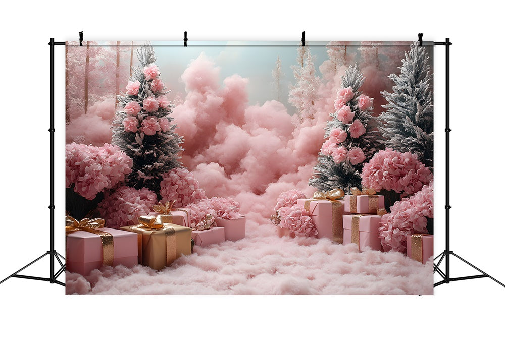 Christmas Pink Christmas Tress Gift Boxes Backdrop RR8-349