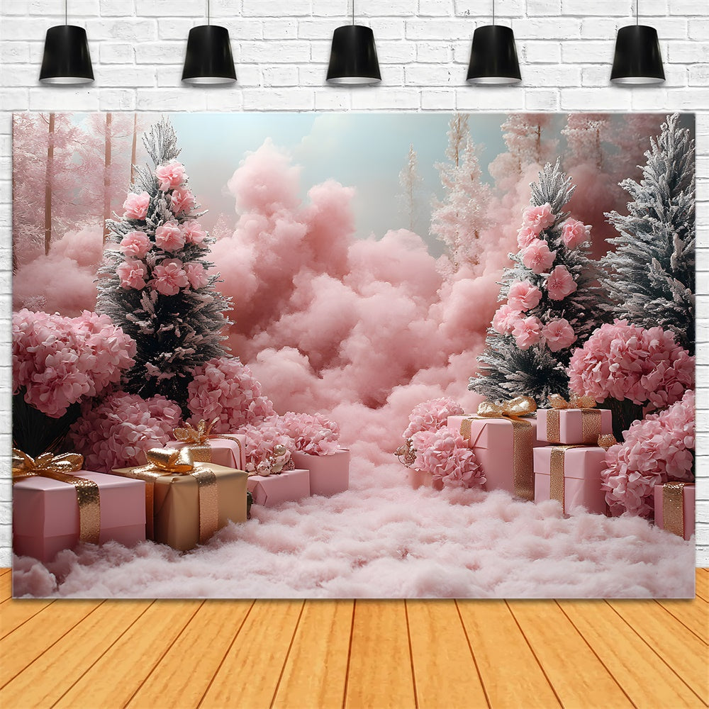 Christmas Pink Christmas Tress Gift Boxes Backdrop RR8-349