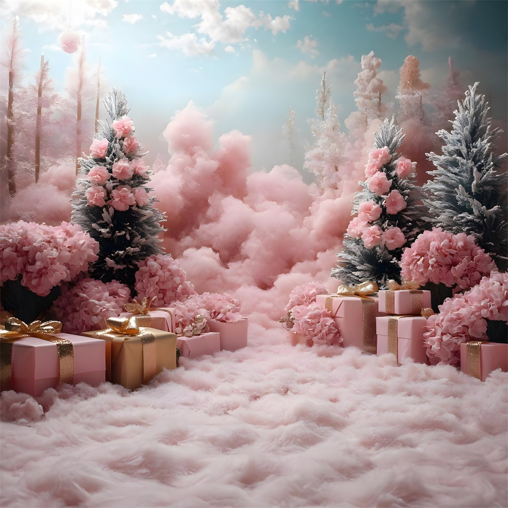 Christmas Pink Christmas Tress Gift Boxes Backdrop RR8-349