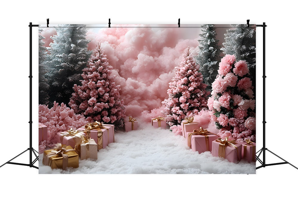 Pink Presents Christmas Trees Photography Backdrop RR8-350