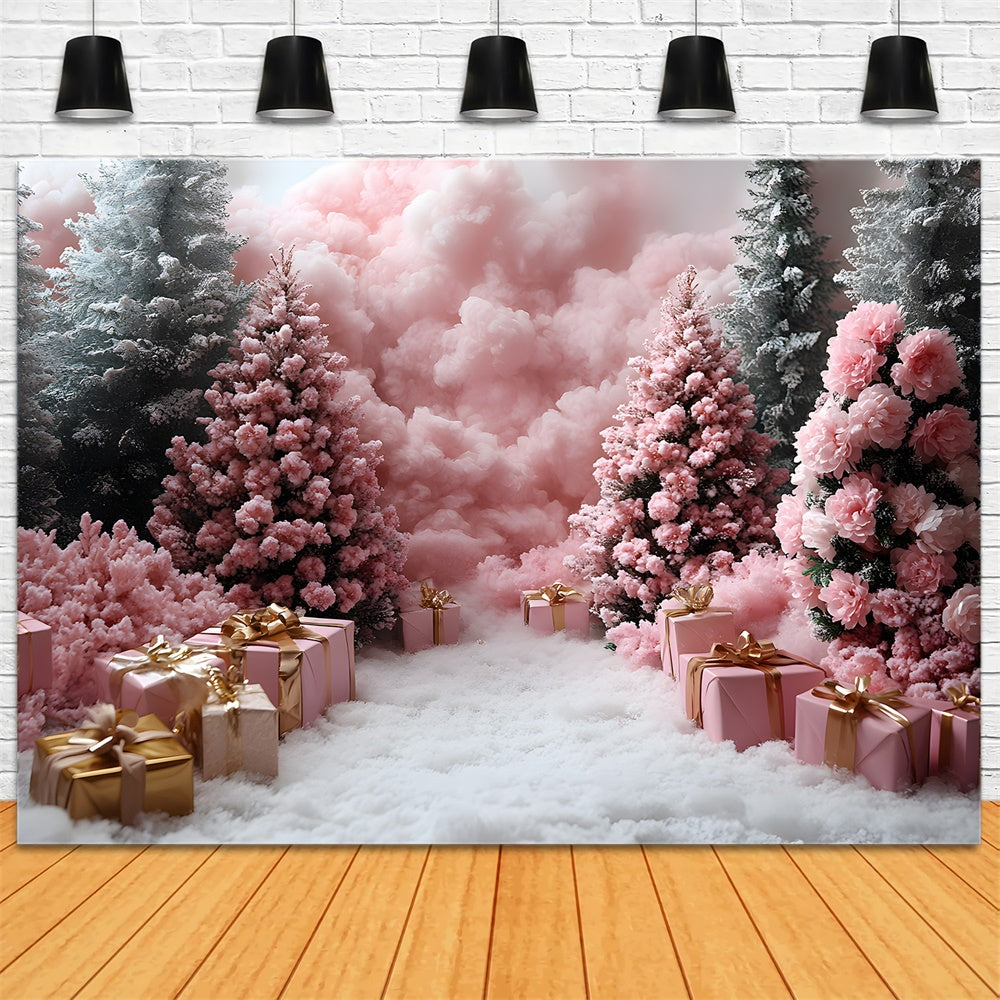 Pink Presents Christmas Trees Photography Backdrop RR8-350