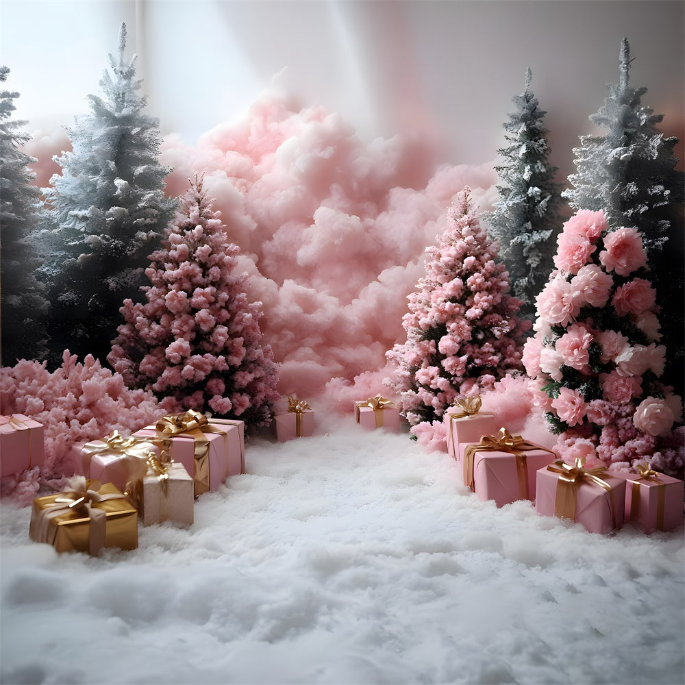 Pink Presents Christmas Trees Photography Backdrop RR8-350