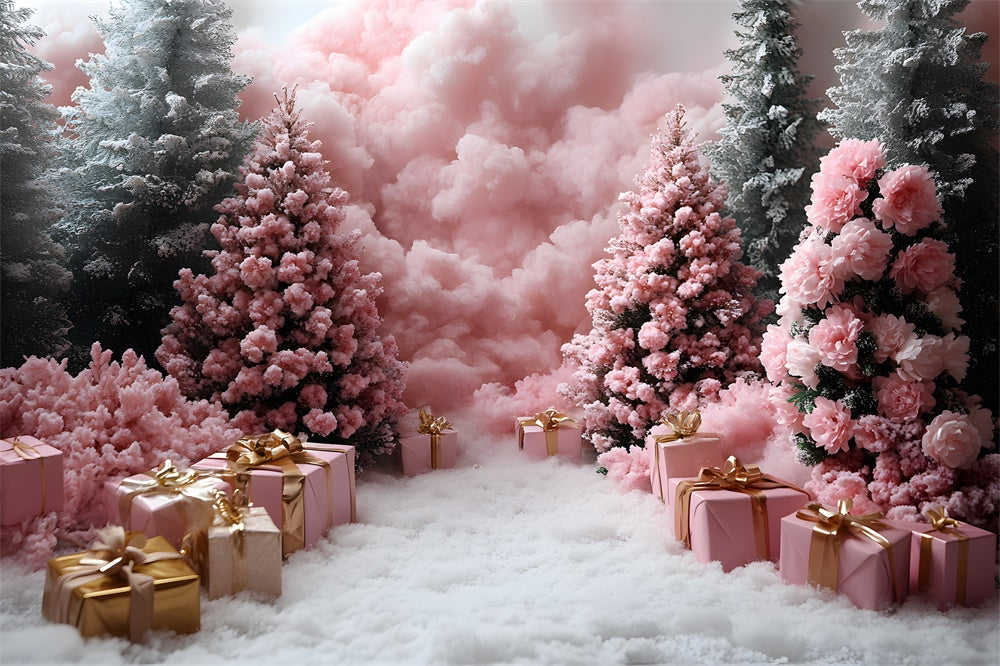 Pink Presents Christmas Trees Photography Backdrop RR8-350