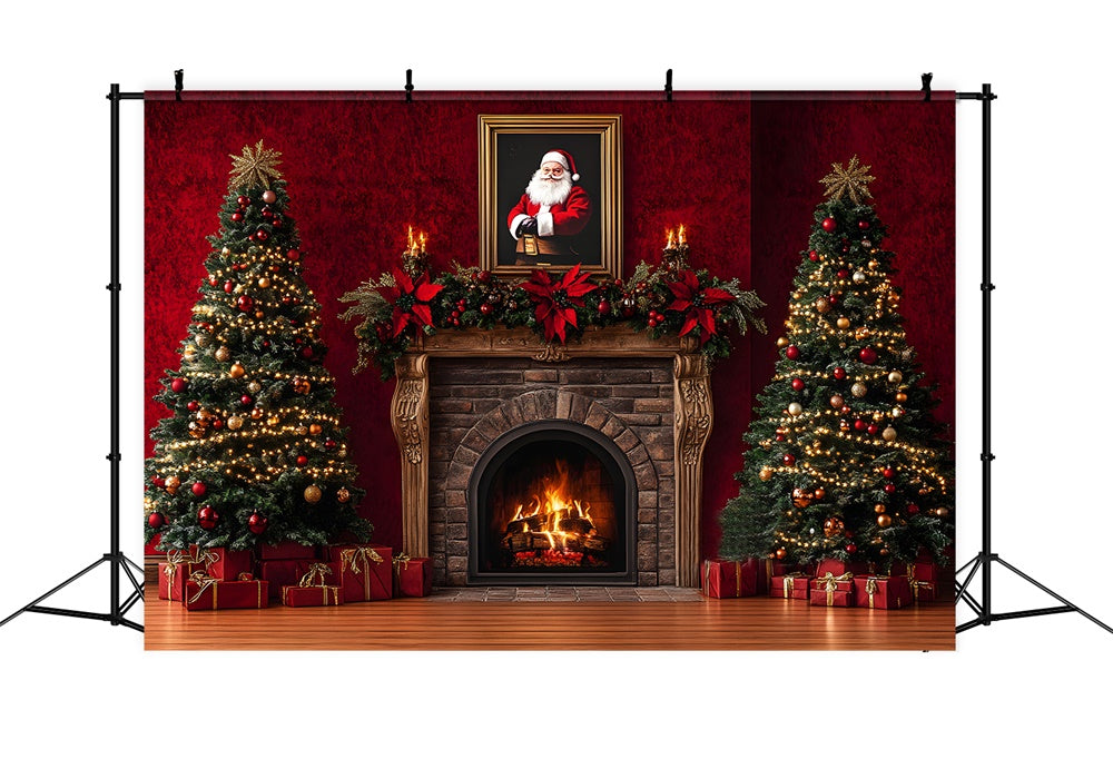 Santa Claus Christmas Retro Fireplace Backdrop RR8-353