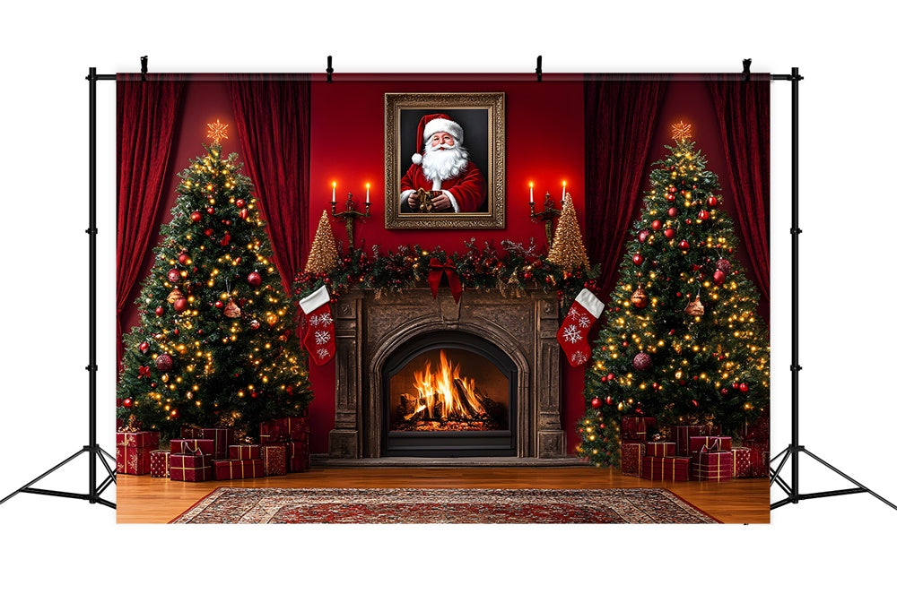 Christmas Tree Fireplace Santa Claus Backdrop RR8-354