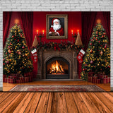 Christmas Tree Fireplace Santa Claus Backdrop RR8-354