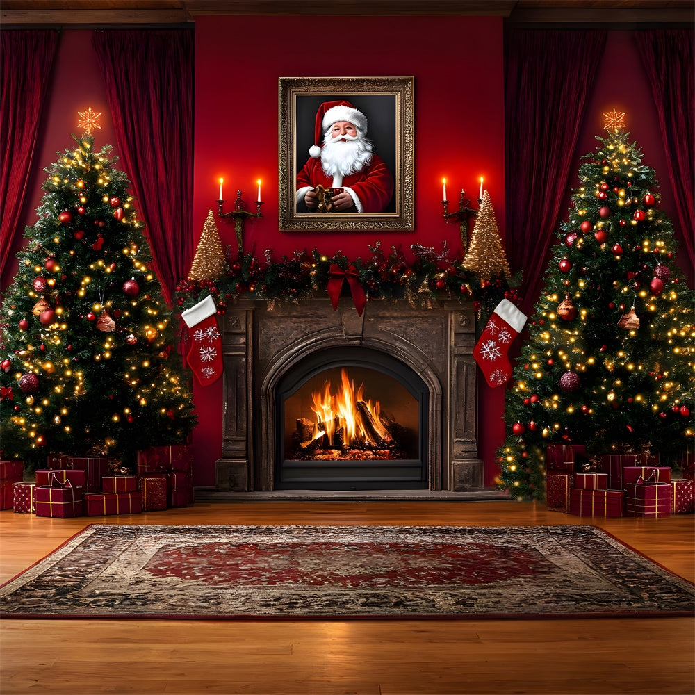 Christmas Tree Fireplace Santa Claus Backdrop RR8-354