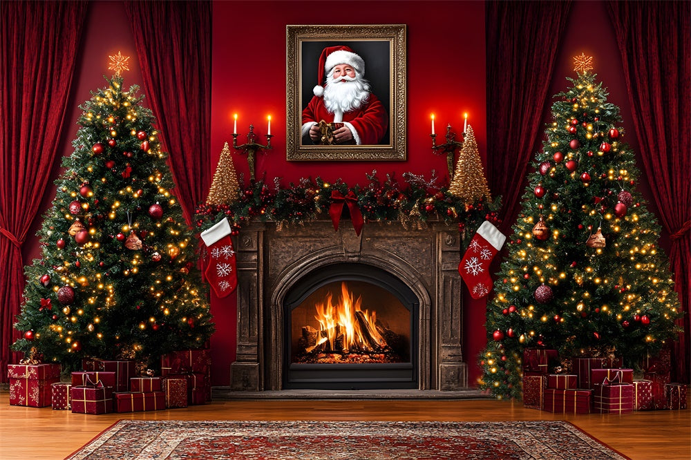 Christmas Tree Fireplace Santa Claus Backdrop RR8-354