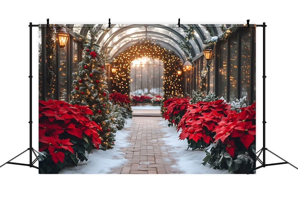 Christmas Poinsettia Glowing Garland Backdrop RR8-355