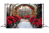 Christmas String Lights Poinsettia Garland Backdrop RR8-356