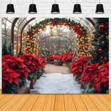 Christmas String Lights Poinsettia Garland Backdrop RR8-356