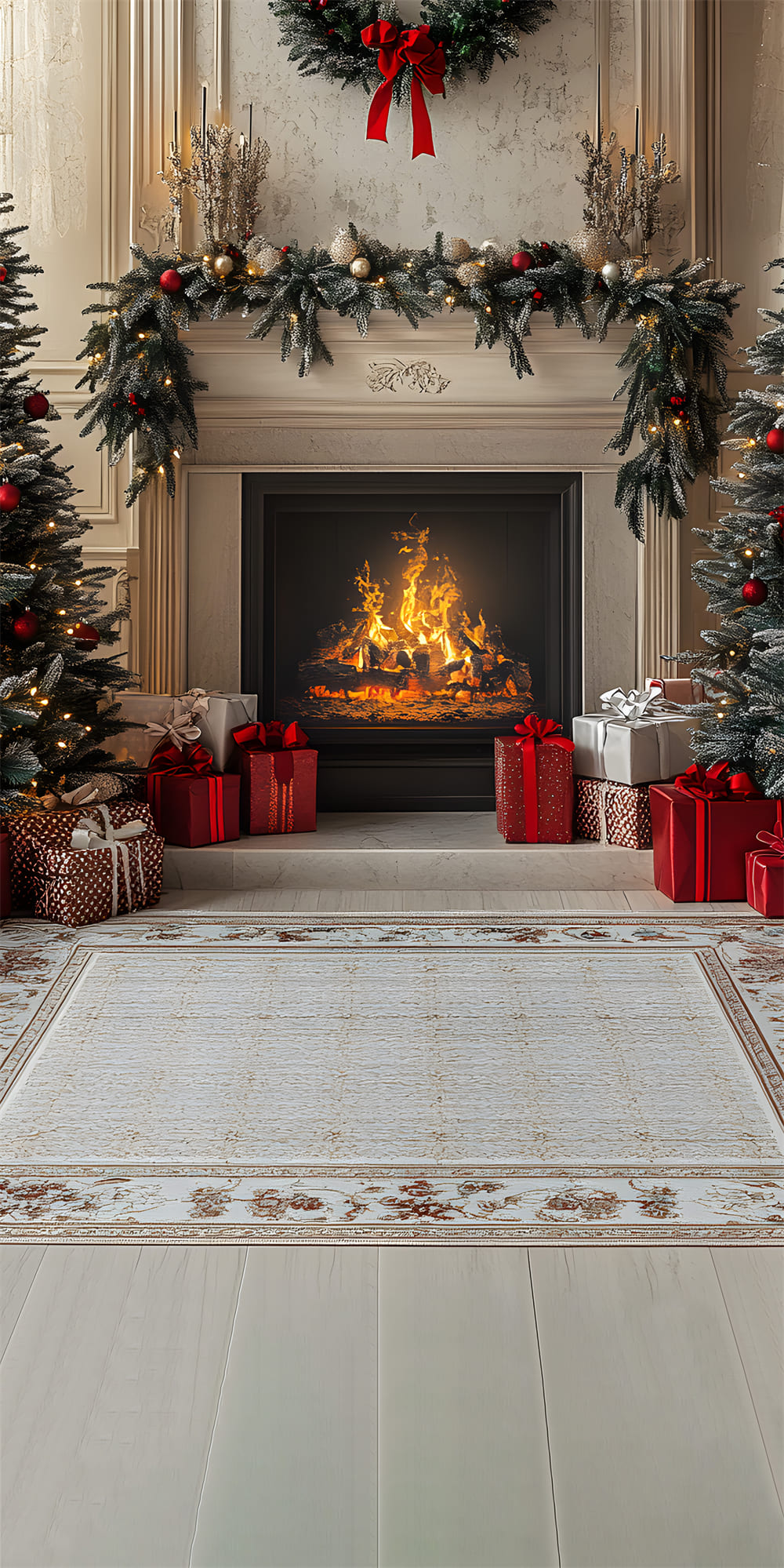 Christmas Fireplace Floor Carpet Sweep Backdrop RR8-359