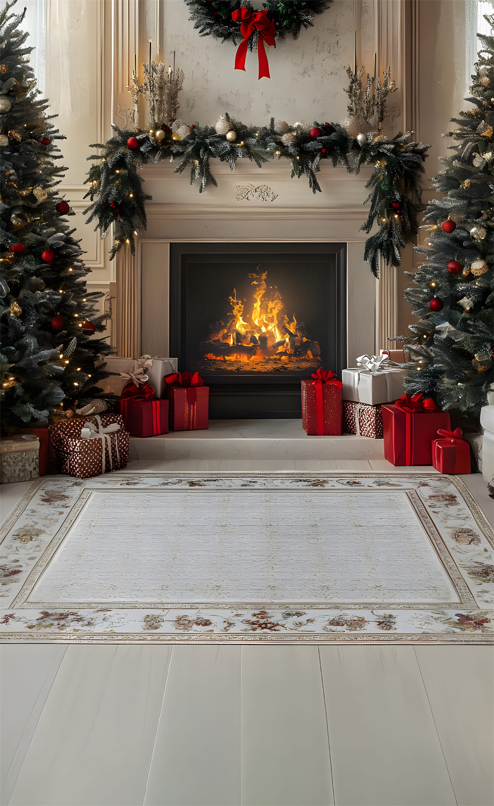 Christmas Fireplace Floor Carpet Sweep Backdrop RR8-359