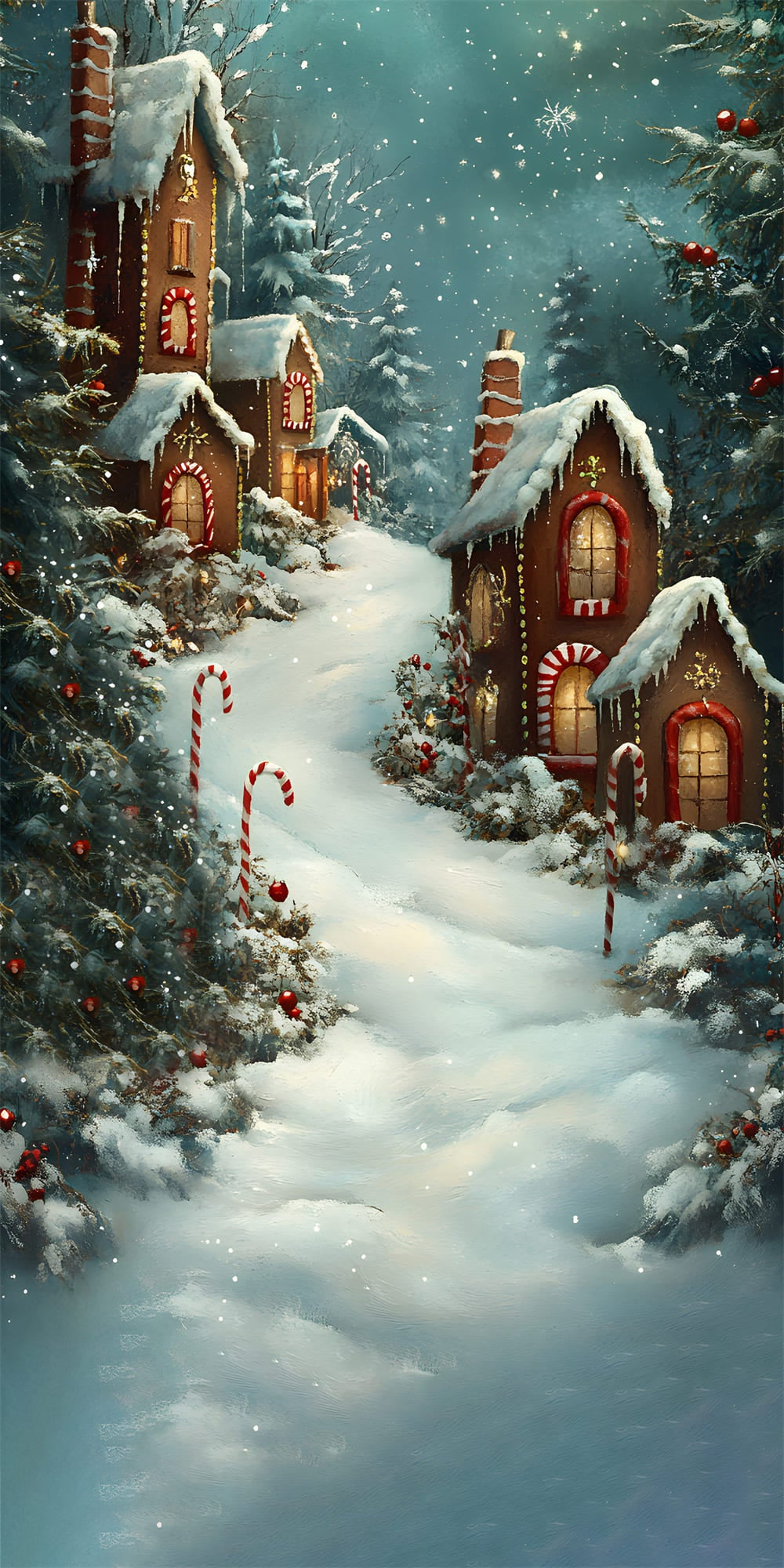 Christmas Snow Sweep Gingerbread House Backdrop RR8-362