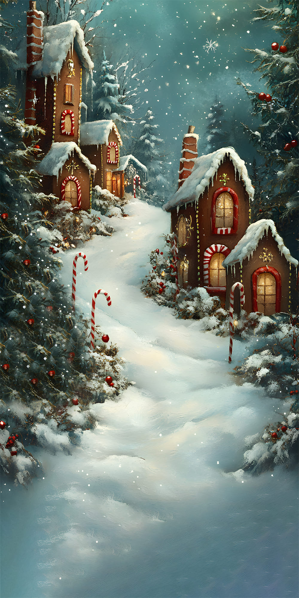 Christmas Snow Sweep Gingerbread House Backdrop RR8-362