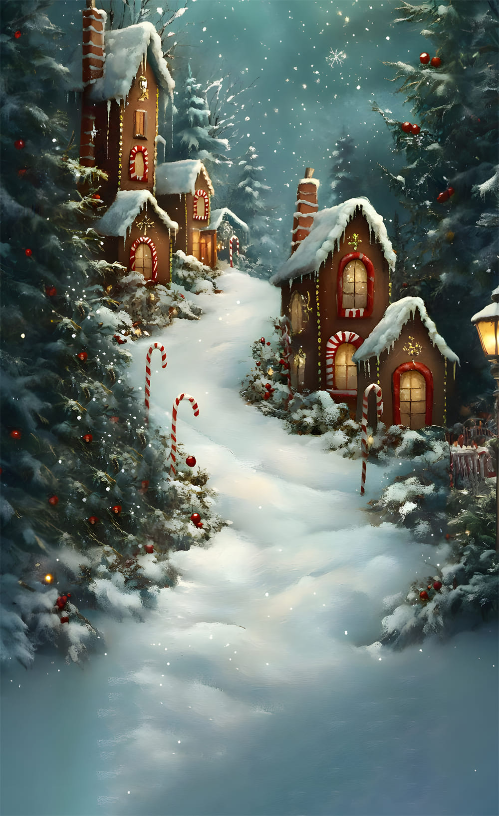 Christmas Snow Sweep Gingerbread House Backdrop RR8-362