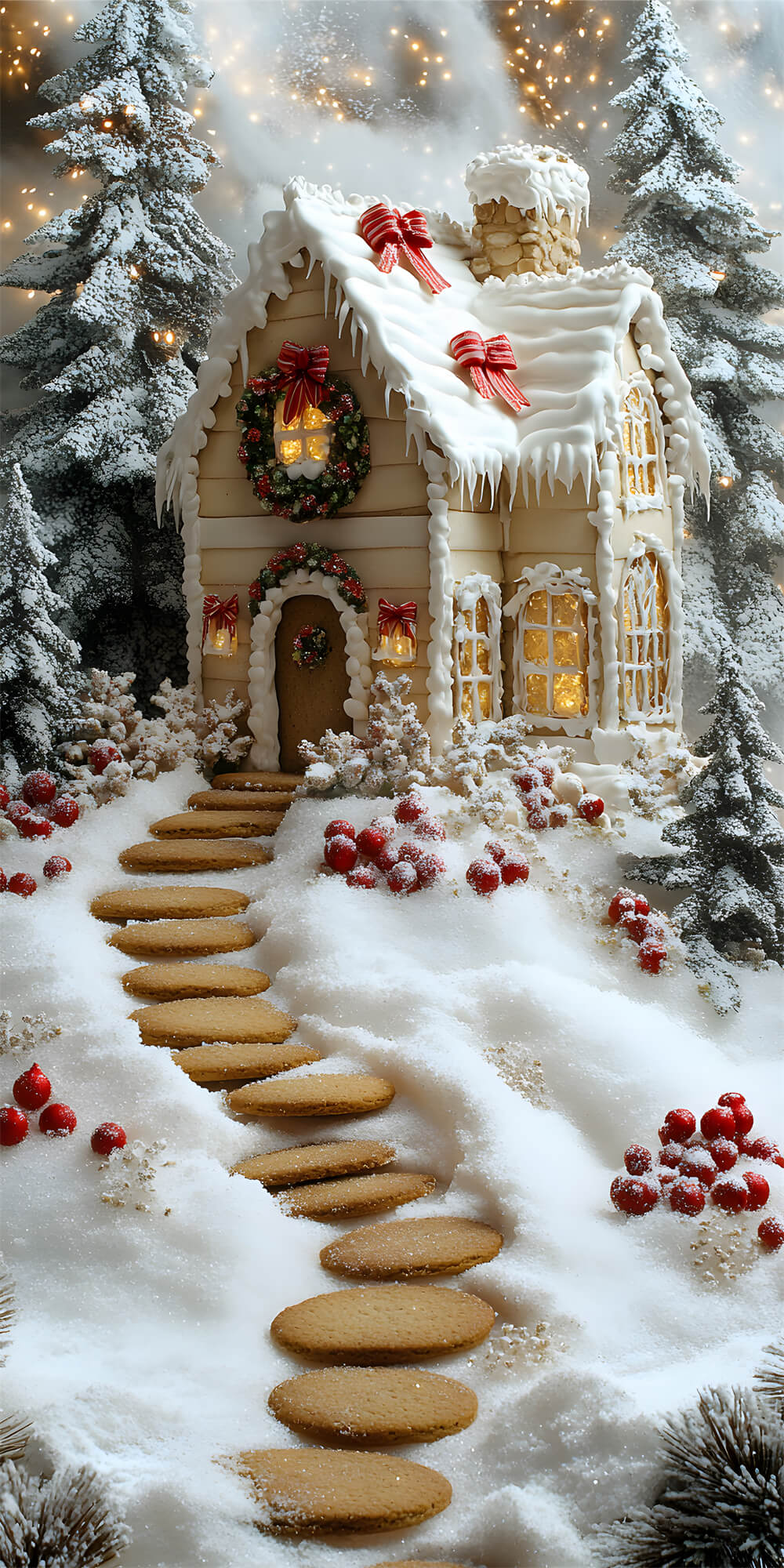 Christmas Candy House Sweep Snowy Trees Backdrop RR8-365