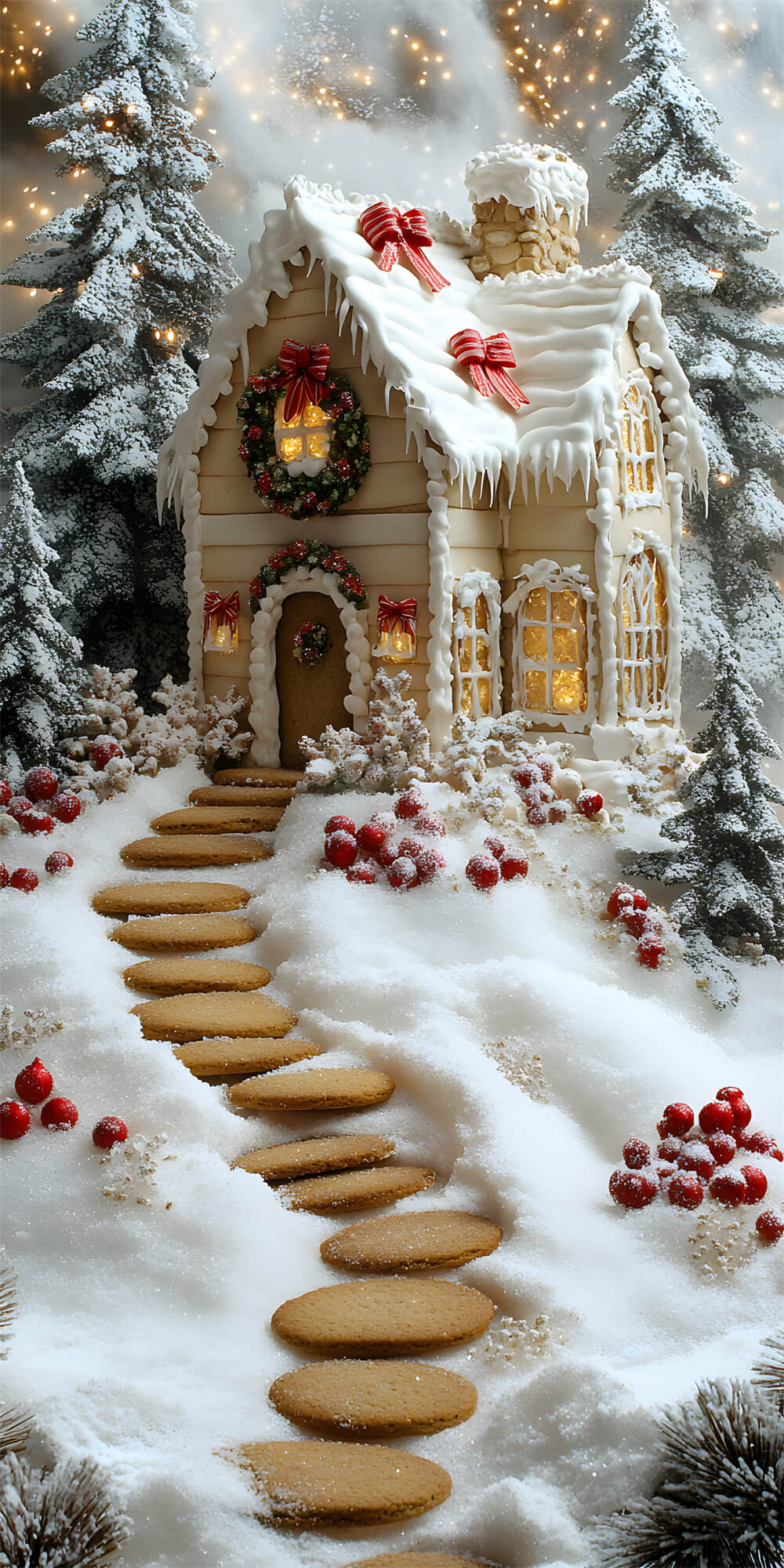 Christmas Candy House Sweep Snowy Trees Backdrop RR8-365