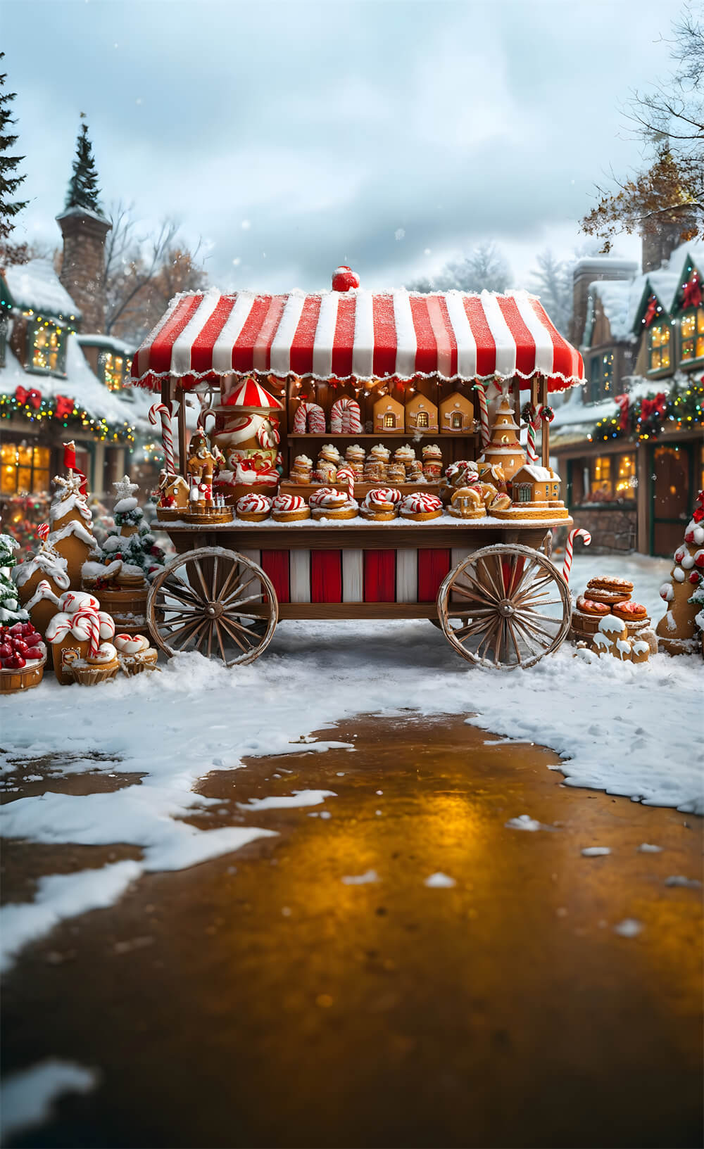 Christmas Sweep Dessert Cart Snow Photography Backdrop RR8-369