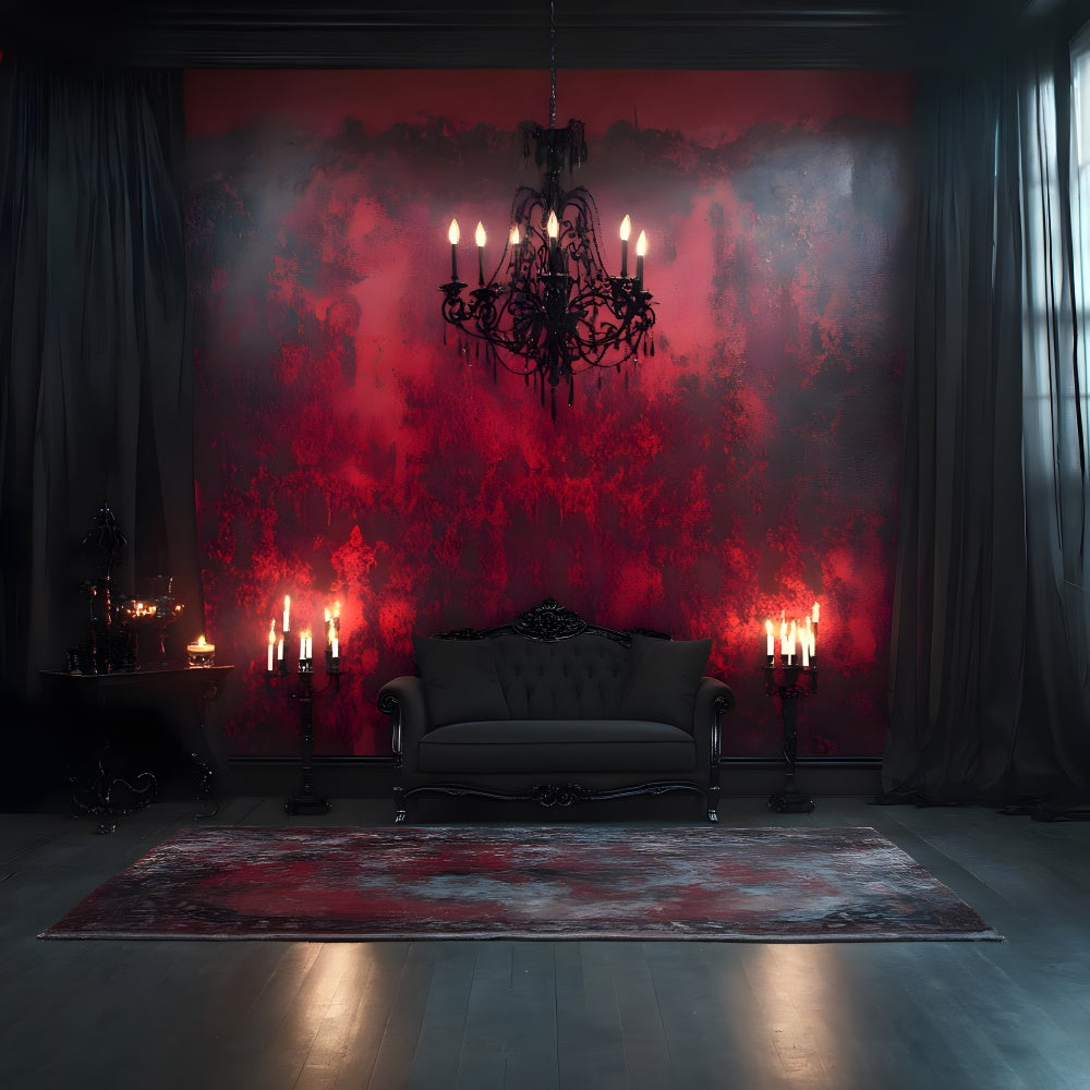 Halloween Gothic Black Red Wall Candles Backdrop RR8-371