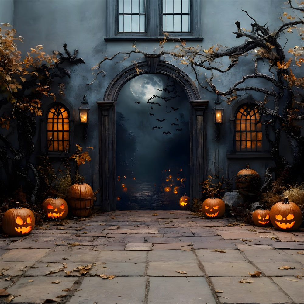 Spooky Halloween Night Cemetery Gate Backdrop RR8-373