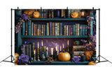 Halloween Book Shelf Pumpkin Candles Backdrop RR8-374