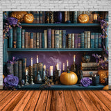 Halloween Book Shelf Pumpkin Candles Backdrop RR8-374