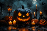 Evil Pumpkin Candles Halloween Moon Backdrop RR8-375