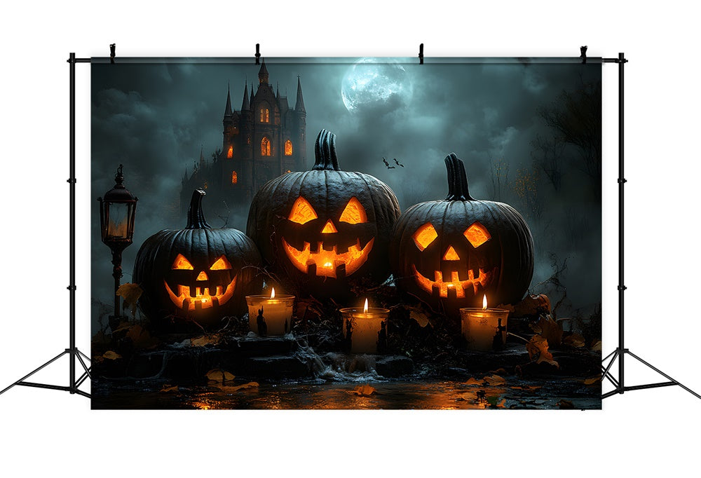 Halloween Moon Glowing Evil Pumpkin Backdrop RR8-376