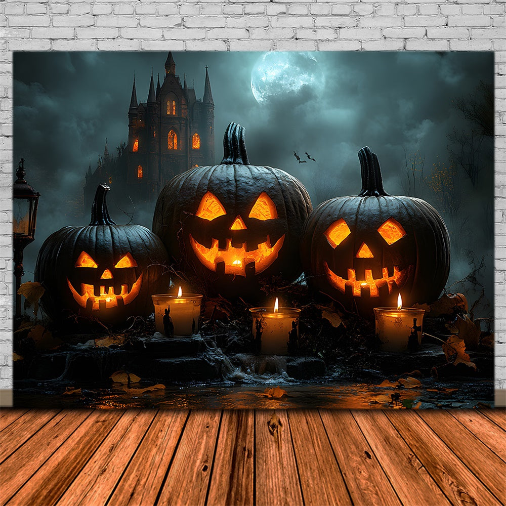 Halloween Moon Glowing Evil Pumpkin Backdrop RR8-376