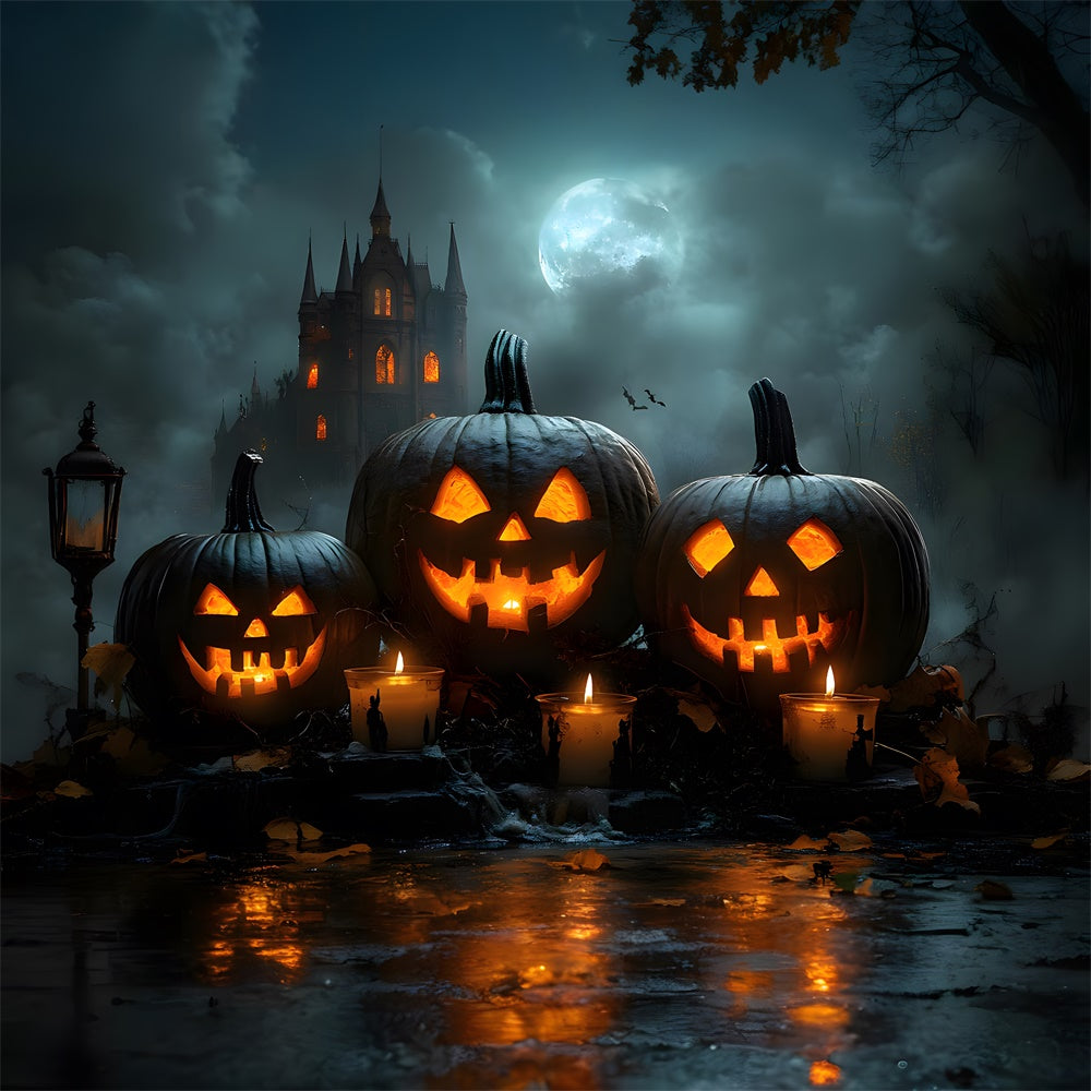 Halloween Moon Glowing Evil Pumpkin Backdrop RR8-376