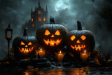 Halloween Moon Glowing Evil Pumpkin Backdrop RR8-376