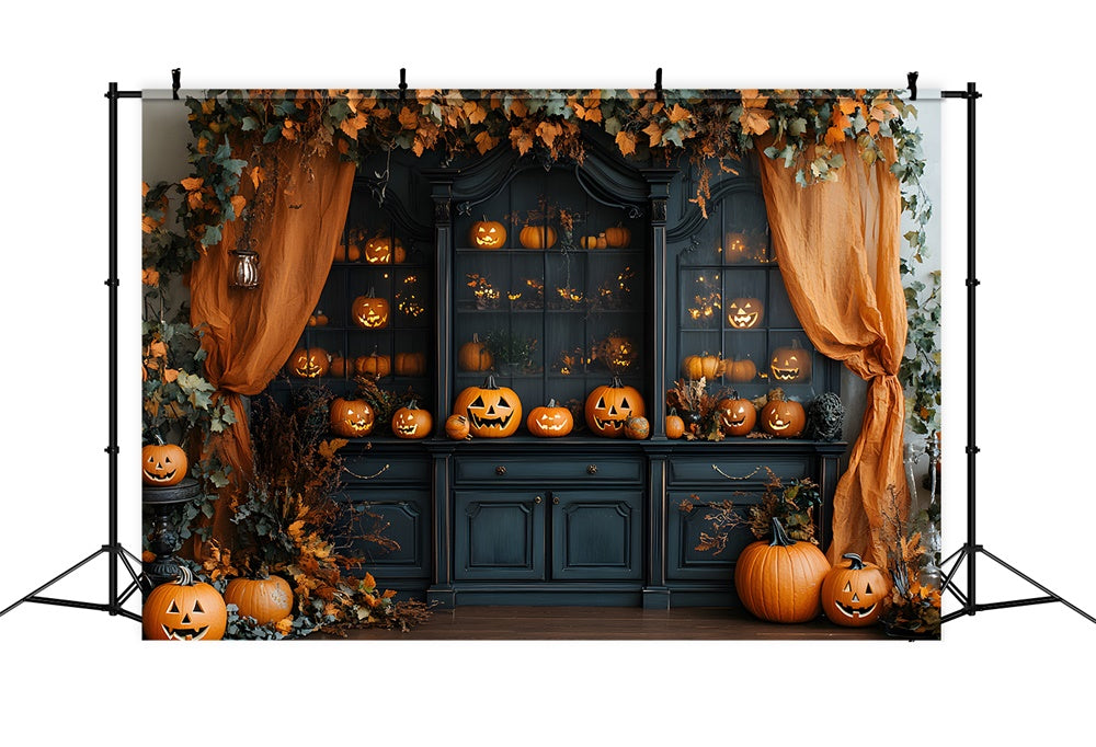 Halloween Interior Retro Cabinet Pumpkins Backdrop RR8-378