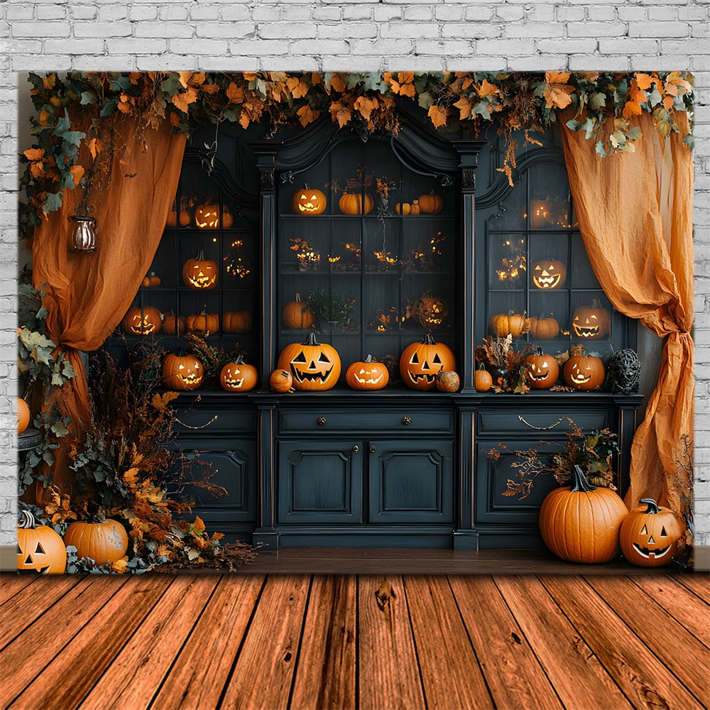 Halloween Interior Retro Cabinet Pumpkins Backdrop RR8-378