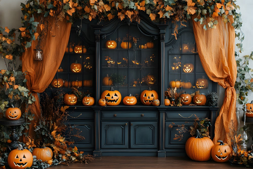 Halloween Interior Retro Cabinet Pumpkins Backdrop RR8-378