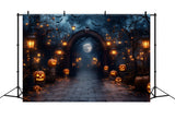 Halloween Night Glowing Pumpkin Lanterns Backdrop RR8-379