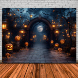 Halloween Night Glowing Pumpkin Lanterns Backdrop RR8-379